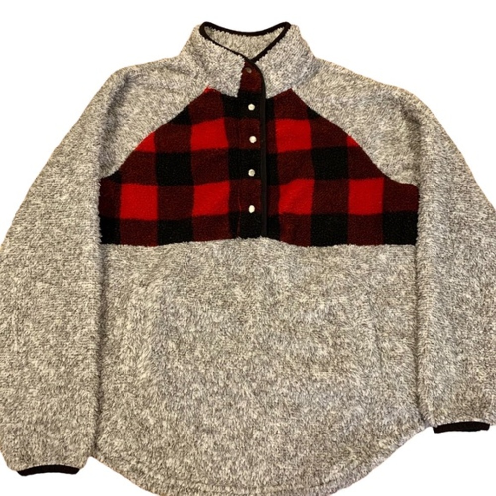 Maurices Gray‎ Black & Red Paid Sherpa Pullover M